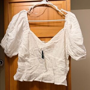 Roxy Cream Textured Blouse with Puff Sleeves